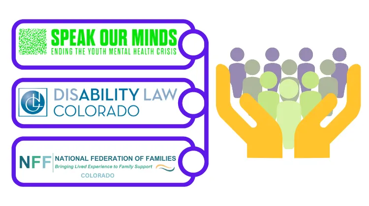 Image of hands holding a group of people on right and on left logos of coalition partners