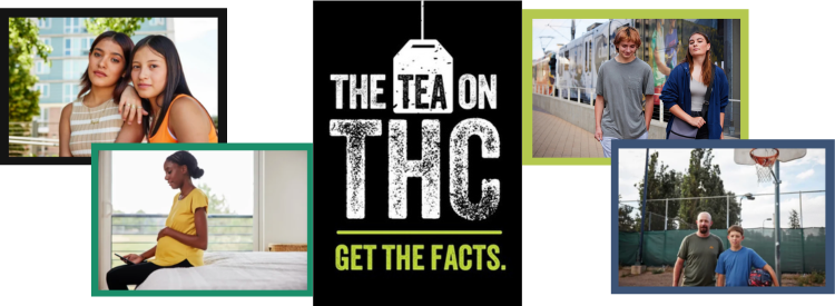 4 photos of diverse people with The Tea on THC logo