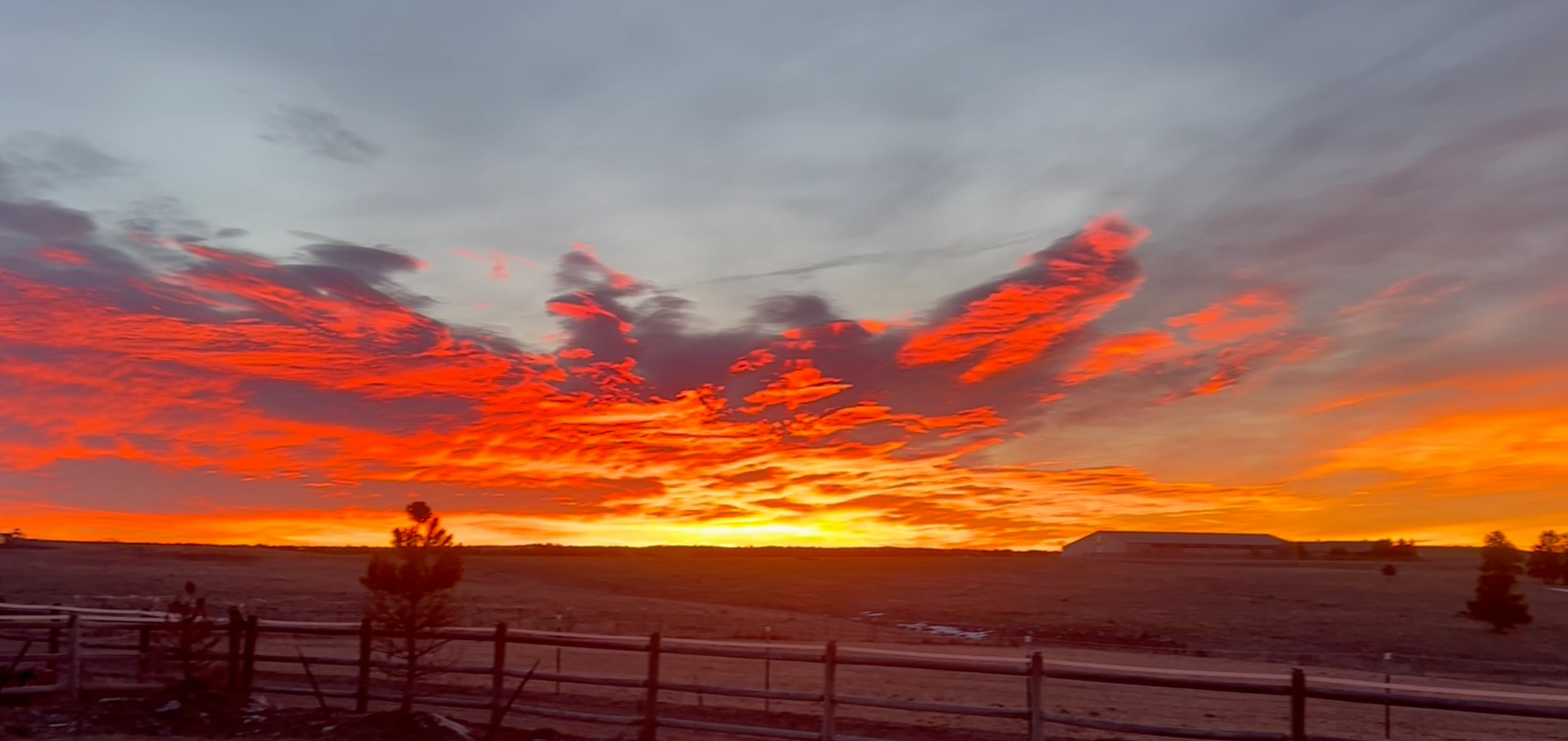 A still from the Moodfuel - New Year video showing a vibrant sunrise of red, orange, gold and purple.