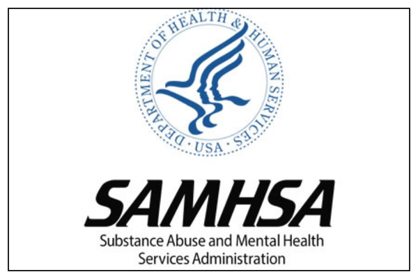 Image of the SAMHSA logo in black below the logo in blue of the Dept of Health & Human Service